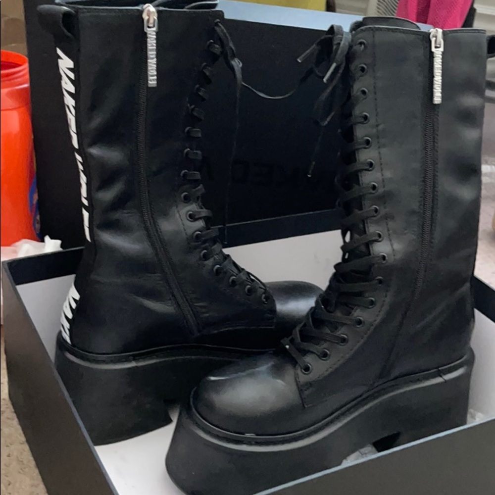 Naked wolfe leather platform boots